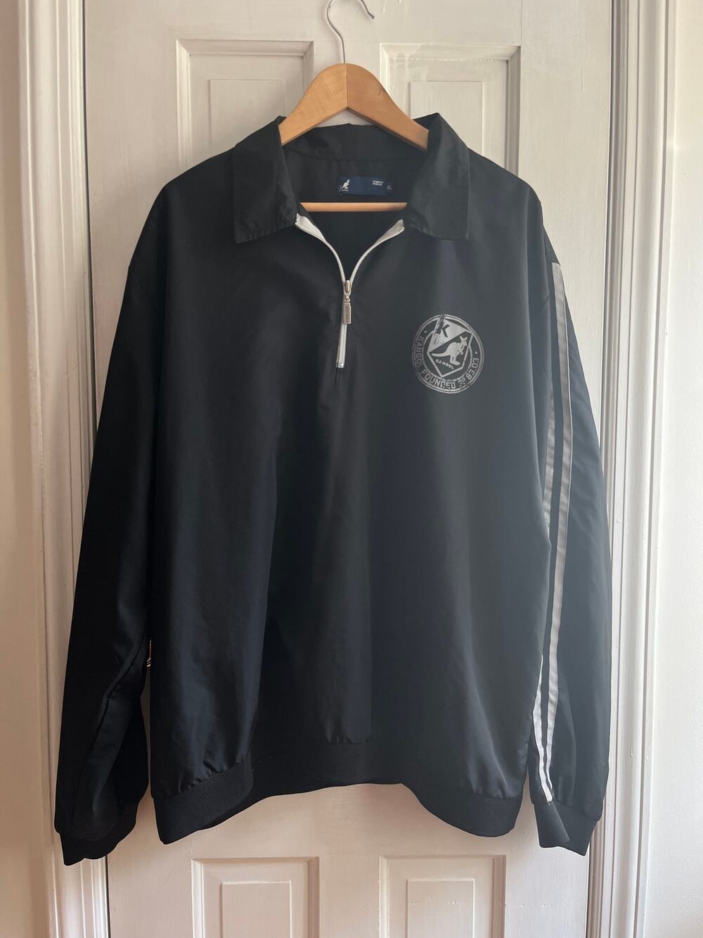 Kangol Black Track Stripe Half Zip Pullover Track Jacket Size XL Distressed